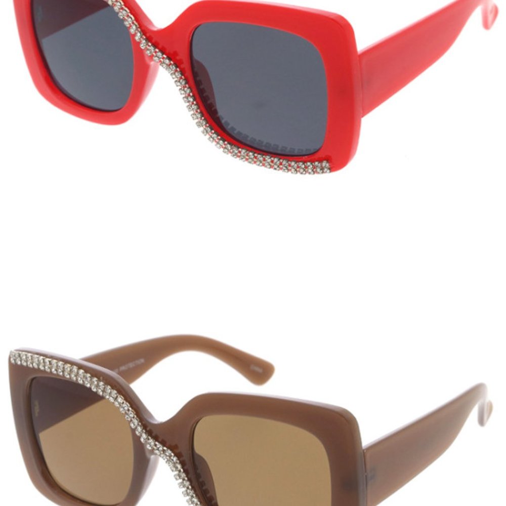 Square Oversized Rhinestone Sunglasses - Picture 3 of 7